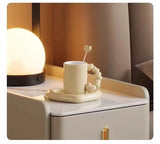 Nordic Style Intelligent Solid Wood Bedside Table Faux Leather 3 Drawers Nightstands with Wireless Charging Side Storage Cabinet
