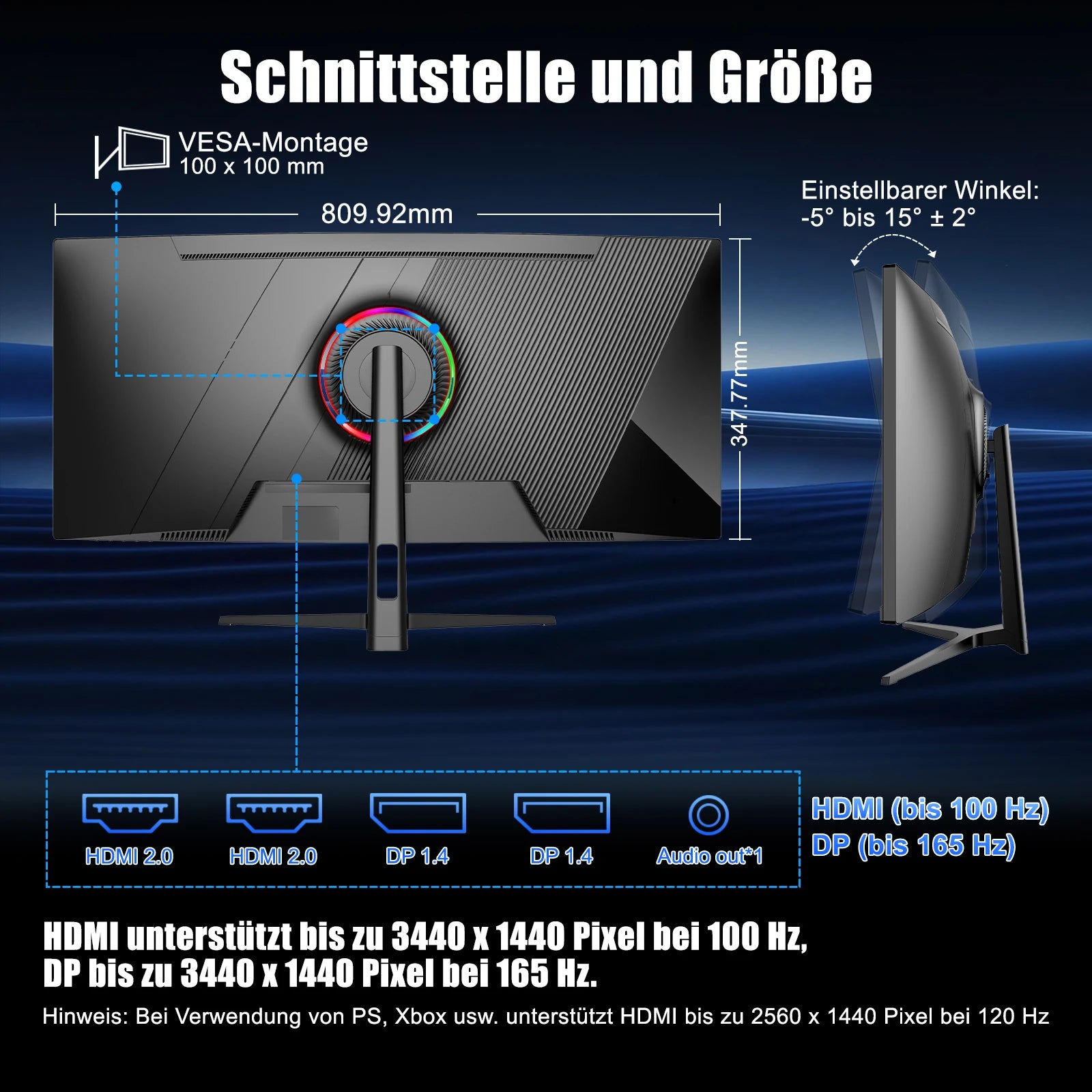 FYHXele 34 inch 99% sRGB Gaming Office Curved Screen 165Hz Refresh Rate 1ms High Reaction Speed Equipped With 3440*1440P Resolution HDMI or DP Interface 21::9 Proportional Screen