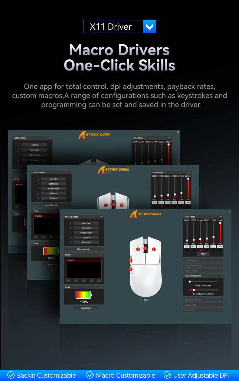 Attack Shark X11 Wireless Mouse Paw3311 22000DPI Buletooth Three Mode Rgb Charging Dock Lightweight Game E-Sports Mouse Laptop