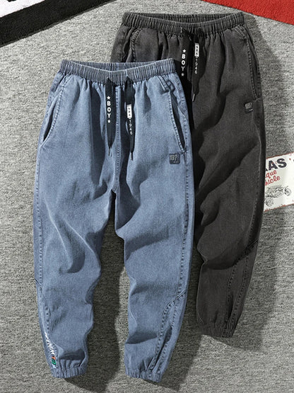 Pantalones vaqueros jogger para hombre, tallas grandes 6XL, 7XL y 8XL, estilo urbano, negros y azules, informales, de algodón elástico, holgados.