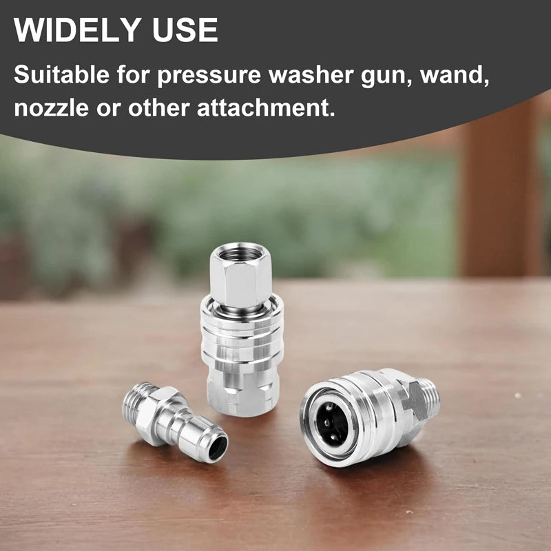 Juego de adaptadores para hidrolavadoras, conector rápido, acero inoxidable, conectores macho y hembra, accesorios para mangueras de 1/4" 