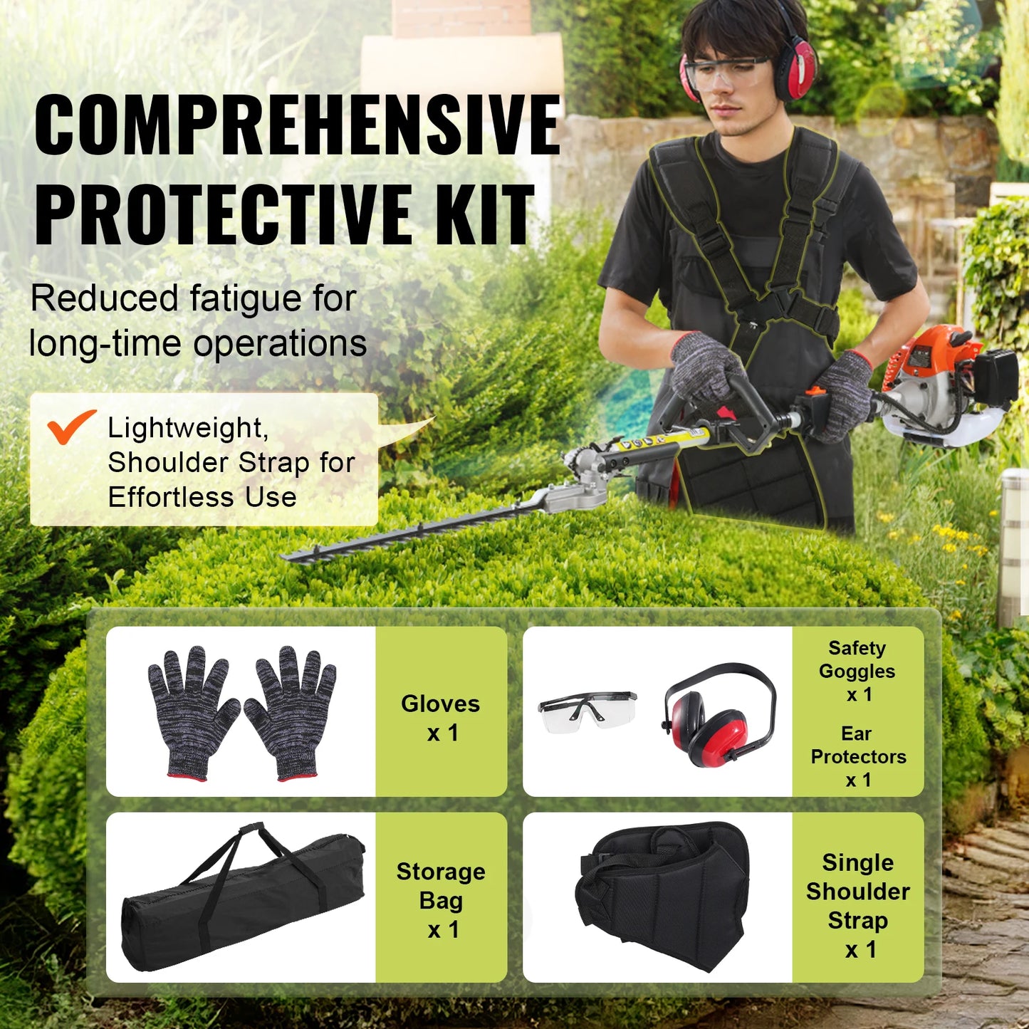 VEVOR 33CC 6-in-1 Multi-Functional Trimming Tool Gas Hedge Trimmer/Weed Eater/Brush Cutter/Pole Chainsaw Pruner w/Extension Pole