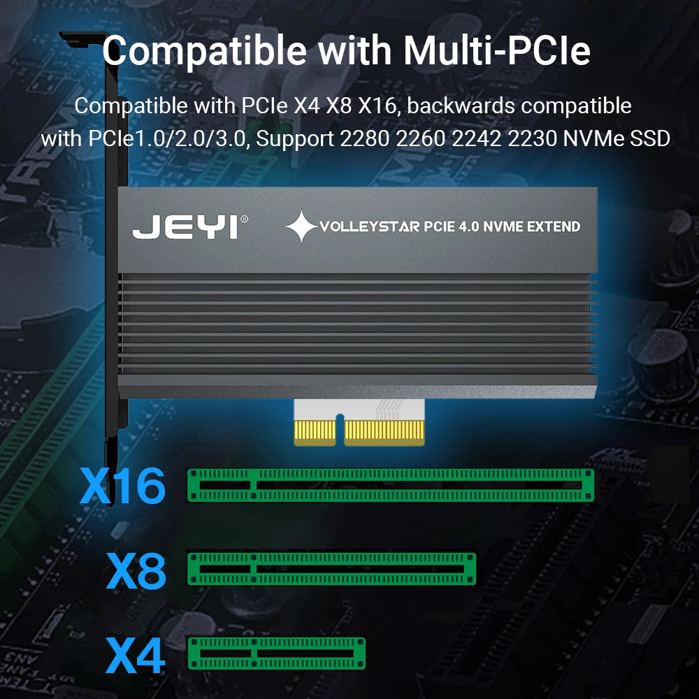 JEYI VolleyStar PCIE To NVMe Adapter With Aluminum Alloy  Heatsink, M.2 RGB PCIe 4.0 Card With 1/2U Low Standard Profile Bracket