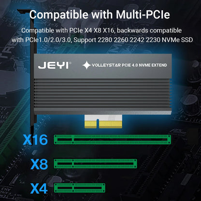 JEYI VolleyStar PCIE To NVMe Adapter With Aluminum Alloy  Heatsink, M.2 RGB PCIe 4.0 Card With 1/2U Low Standard Profile Bracket