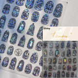 Flash Dreamy Chinese Flower Window Butterfly Glazed Rococo Geometric Frame Stamp Embossed Relief Nail Art Sticker Manicure Decal