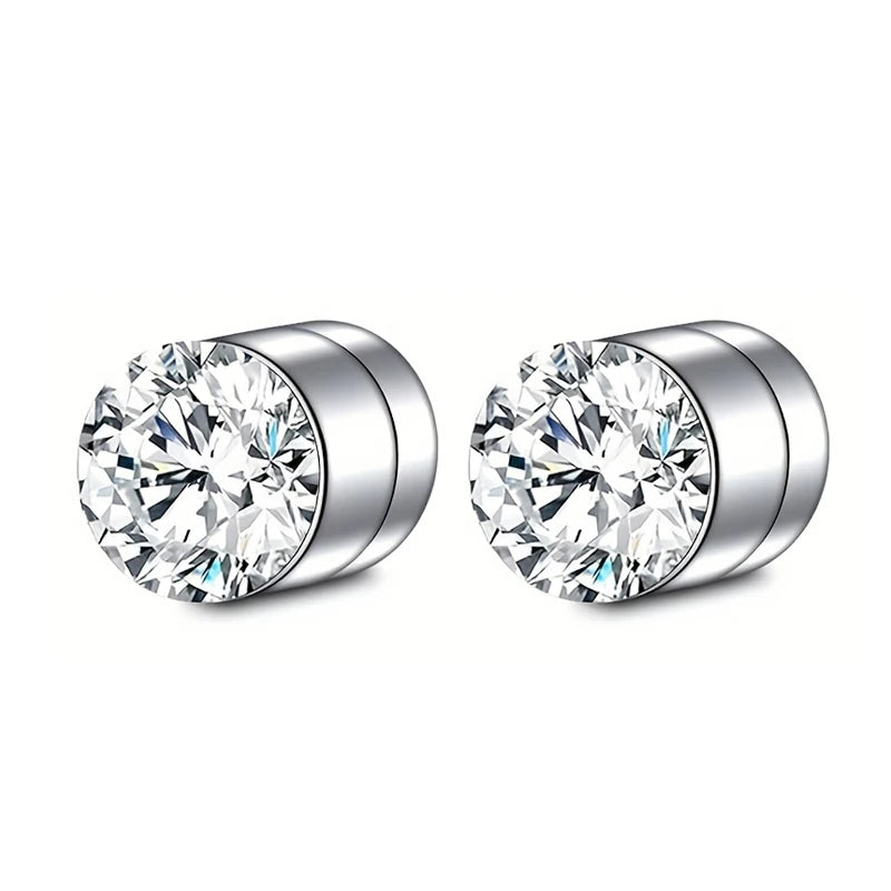 1 Par de Cristal Forte Magnetic Ear Stud Clip Brincos para Homens Mulheres Punk Rodada Zircon Magnet Brincos Não Piercing Jóias