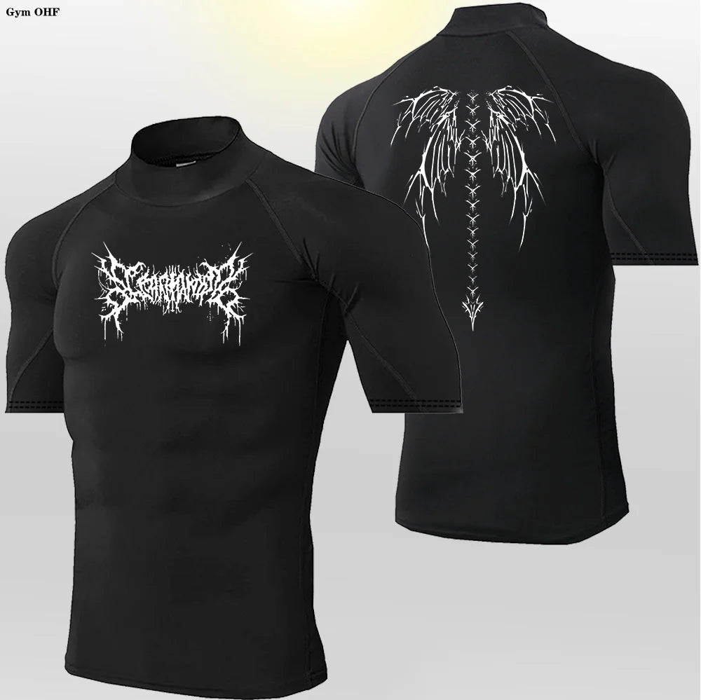 Camisetas deportivas de cuello alto para hombre, de secado rápido, para fitness, running, de manga corta, de compresión, informales, para ciclismo al aire libre, transpirables. 