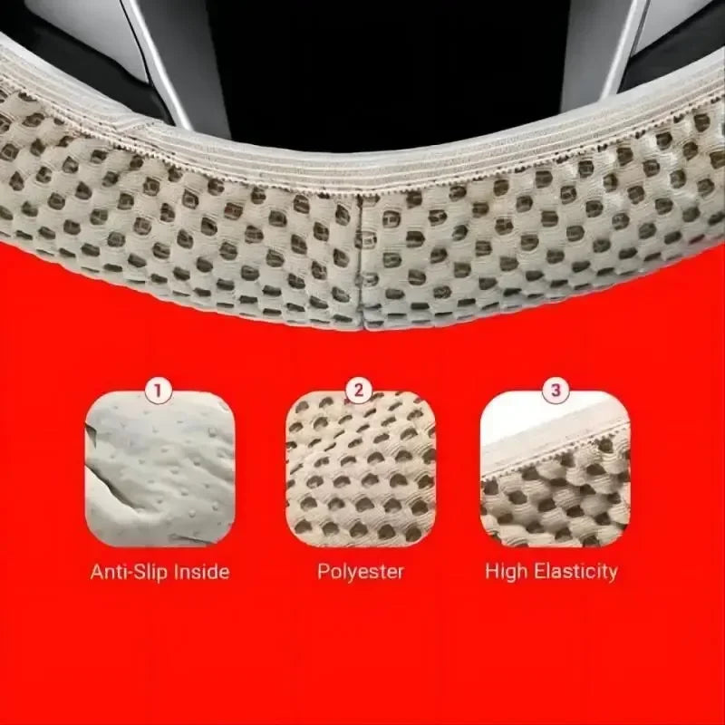 Elastic Elastic Steering Wheel Cover, Warm in Winter, Cool in Summer, Universal 15 Inches (About 38.1 Cm), Microfiber Breathable