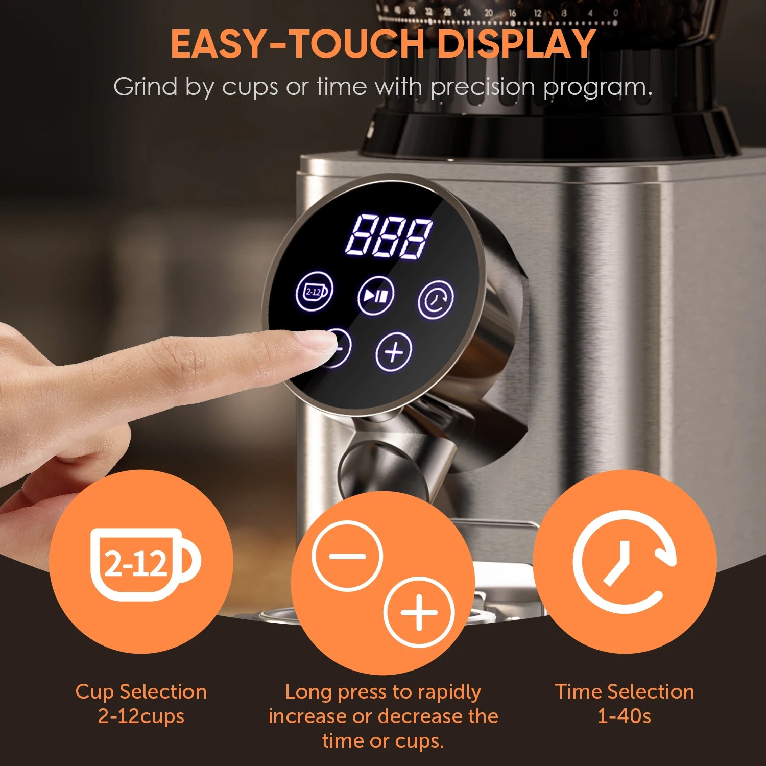 BioloMix Automatic Burr Mill Electric Coffee Grinder CG210 with 48 Grind Settings Adjustable for Espresso American Coffee
