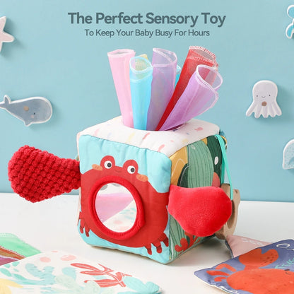 Baby Toys Magic Tissue Box Cotton Finger Exercising Montessori Busy Board Game Educational Toy Soft Rattle Game Ocean Cloth Book