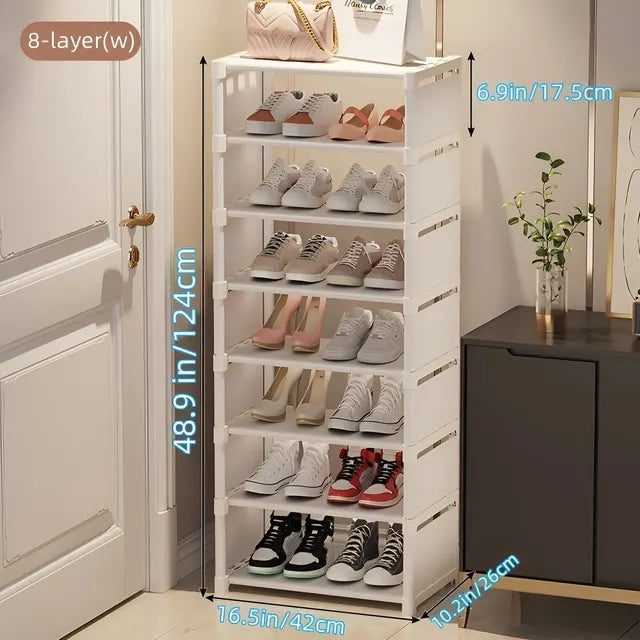 Espaço-economia sapato organizador, armação de metal, sapateira intercalar, T1 prateleira para entrada corredor, sala de estar, tecido, 1pc, 6 camadas, 8 camadas