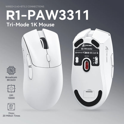 Ratón inalámbrico para juegos Attack Shark R1, PAW3311 1KHZ 18000dpi, ratón Bluetooth, ratón para juegos macro, alfombrilla para ratón/PC