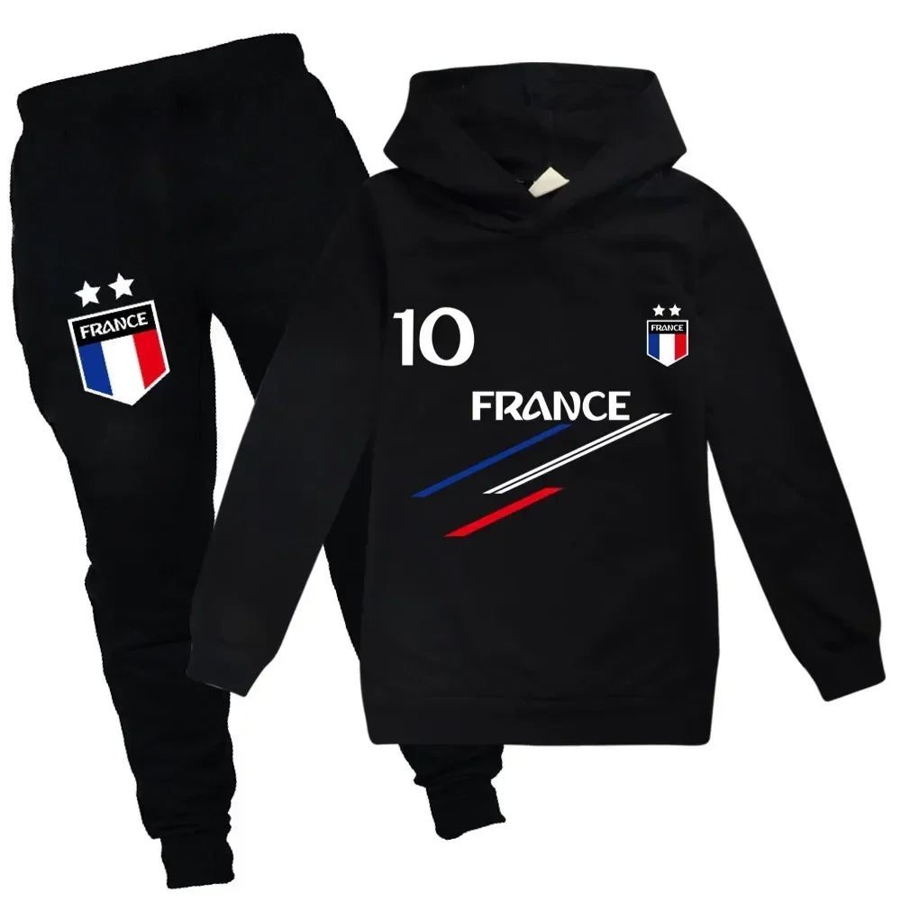 Nueva ropa para niños, chándal de fútbol francés 10 para bebés, Tops, pantalones, 2 uds., conjuntos para primavera y otoño para niños, conjuntos para niñas de 2 a 15 años