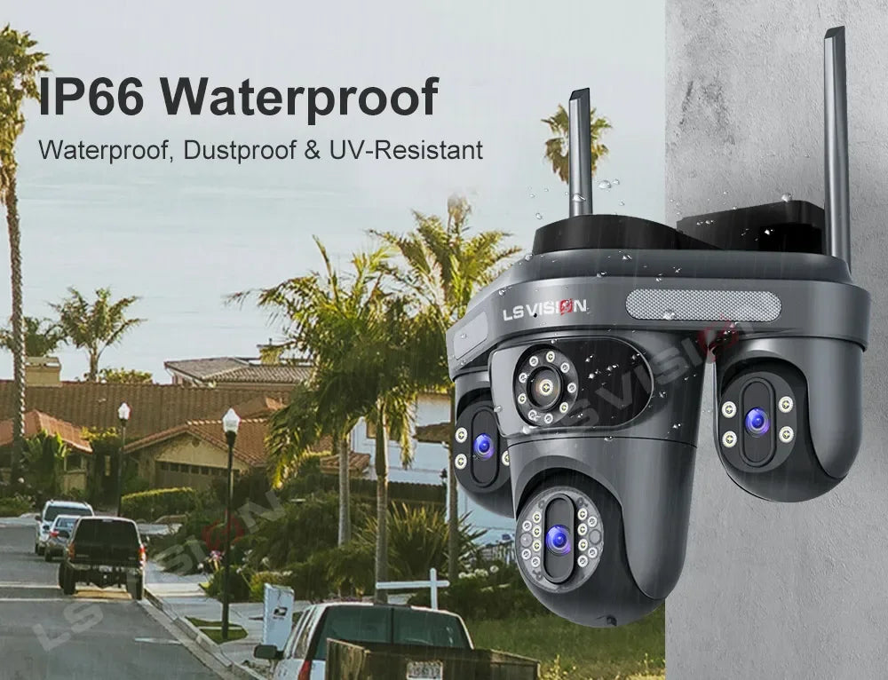 LS VISION 15MP Three Screen WiFi Camera Outdoor Three 360°Rotation PTZ IP Camera Human Auto Tracking Video Surveillance Cam CCTV