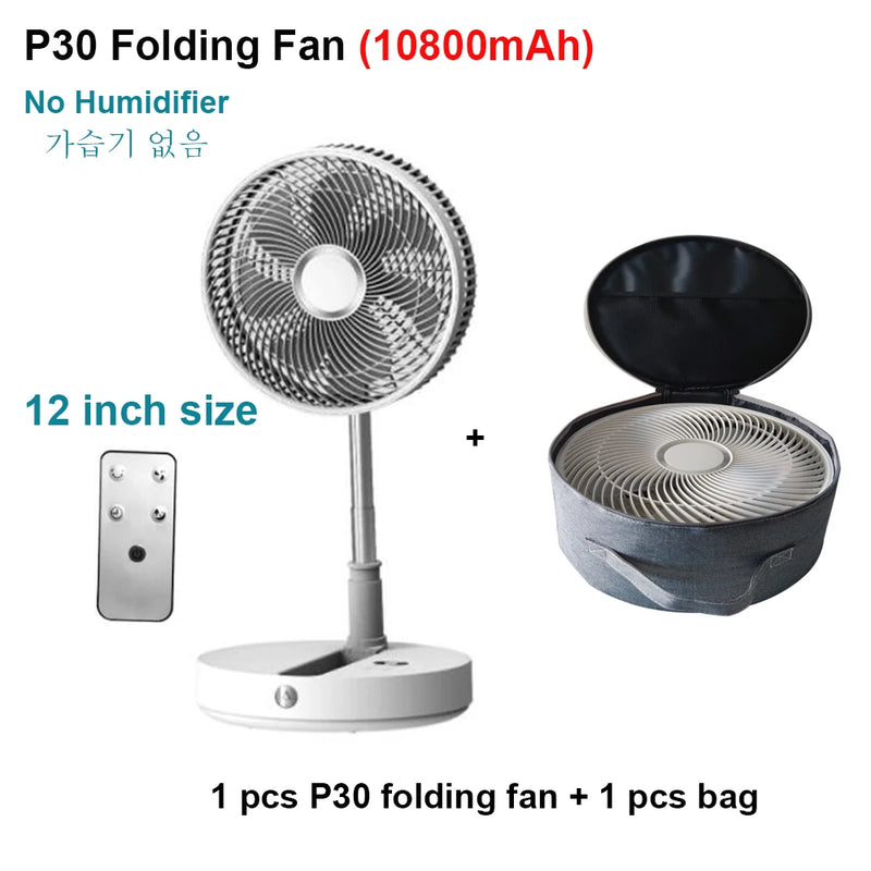 P30 Rechargeable Standing Fan 12 Inch 10800mAh Electric Folding Fan for Desktop Floor Wireless Portable Fans for Home Camping