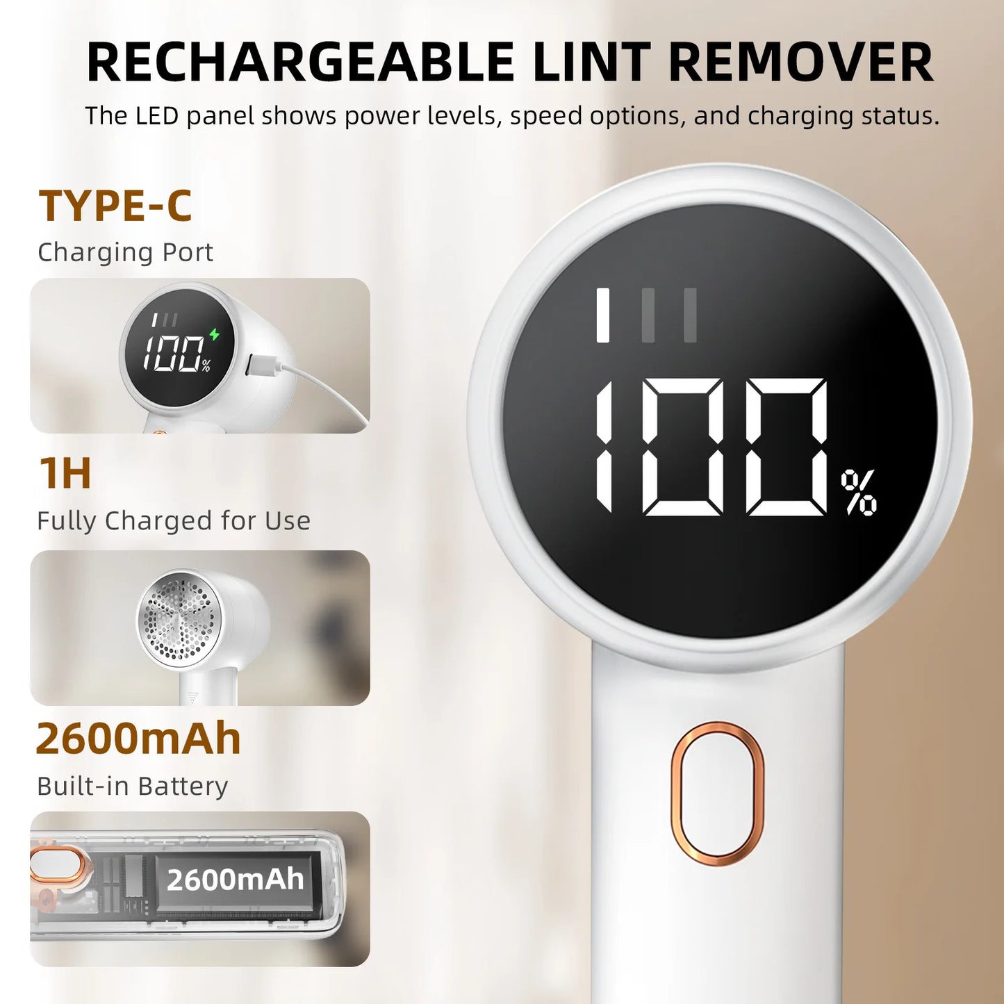 Electric Hair Ball Trimmer Household Clothes Shaver Rechargeable Portable LED Display Lint Remover for Clothing High-capacity