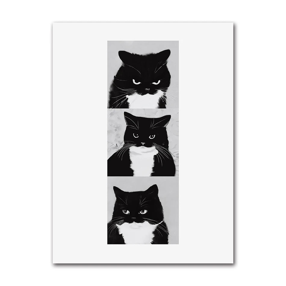Cute Cats Pop Illustration Prints Canvas Painting Aesthetic Wall Art Pictures Home Room Dec Abstract Black Cat Drawing Poster