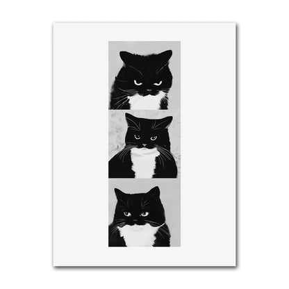 Cute Cats Pop Illustration Prints Canvas Painting Aesthetic Wall Art Pictures Home Room Dec Abstract Black Cat Drawing Poster