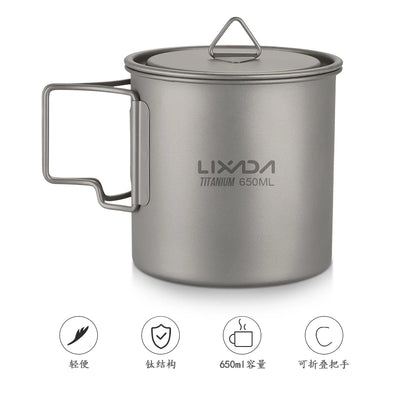 Taza de agua ultraligera de titanio Lixada con asa plegable, portátil para exteriores, camping, picnic, 300 ml/350 ml/550 ml/650 ml