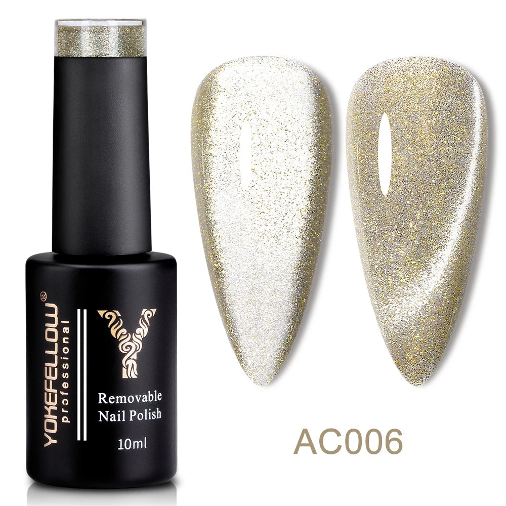 Esmalte de uñas en gel YOKEFELLOW Cat Eye de 10 ml, esmalte de uñas magnético plateado, esmalte de uñas en gel profesional para manicura DIY.