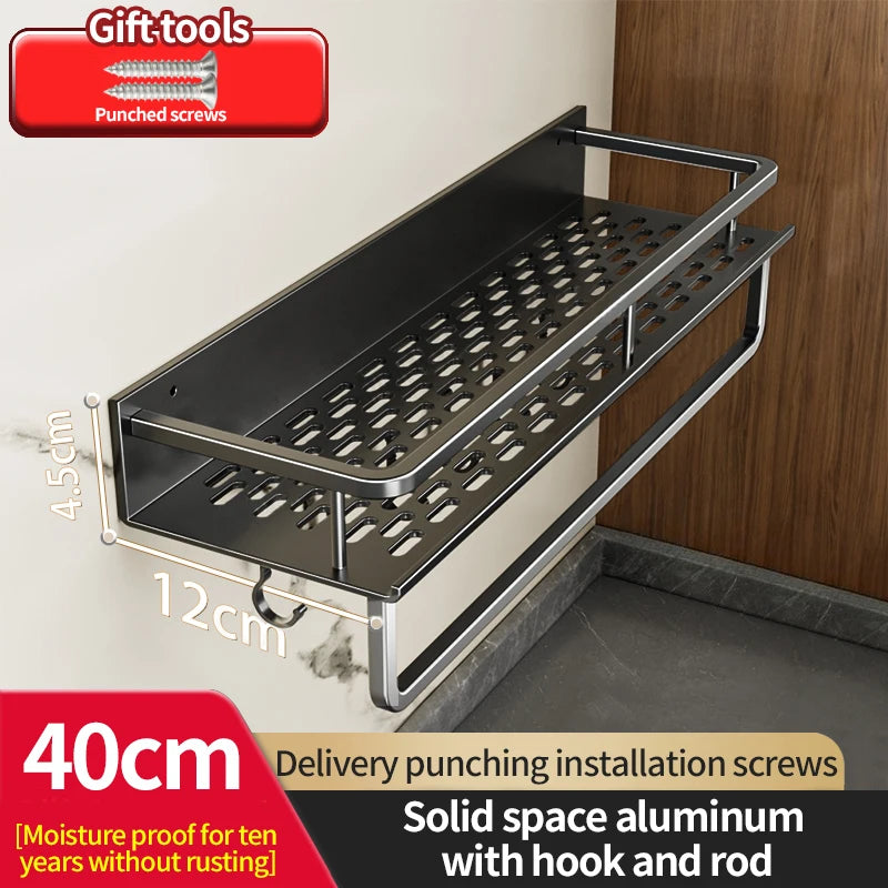 Aluminum Kitchen Rack Kitchen Shelf Toilet Storage No Drill Hanging Rack Bathroom Organizer Hang on the Wall Kitchen