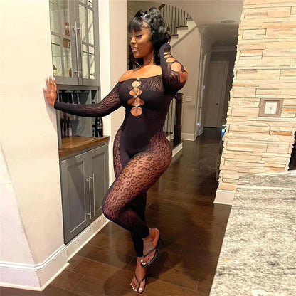 OSEN-Winter Sexy Thick Women one Piece Outfit Chic Hollow Rhinestones Slash Neck Patchwork Leggings Stretch Matching Clubwear