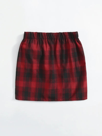 Plus Size Elastic Waist Summer Spring Casual Bandage Plaid Skirt Women Bow Front Vintage Checked Mini Skirt Plus Size Bottoms