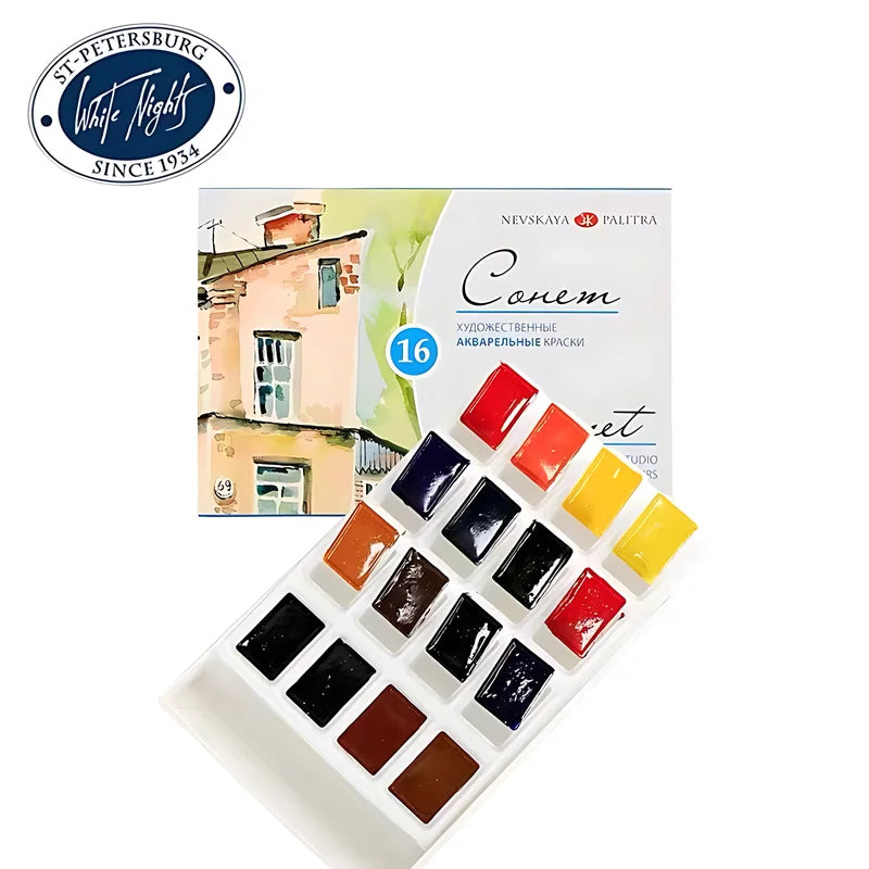 Russian White Nights 16/24 Color Solid Watercolour Paint Set  Watercolor Brush for Beginners Student Drawing Art Supplies