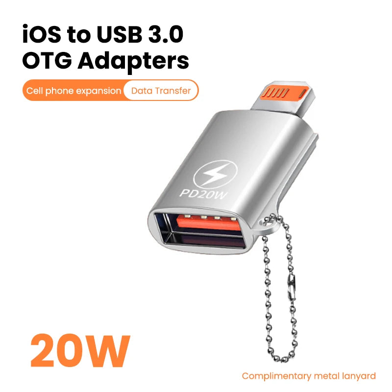 USB 3.0 to Lightning Adapter OTG For iPhone iPad Tablet U Disk Lighting Male to USB Female Converter PD 20W Fast Charging Otg