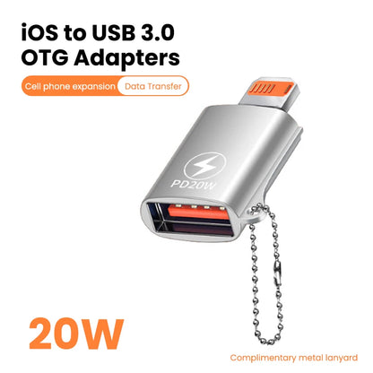 USB 3.0 to Lightning Adapter OTG For iPhone iPad Tablet U Disk Lighting Male to USB Female Converter PD 20W Fast Charging Otg