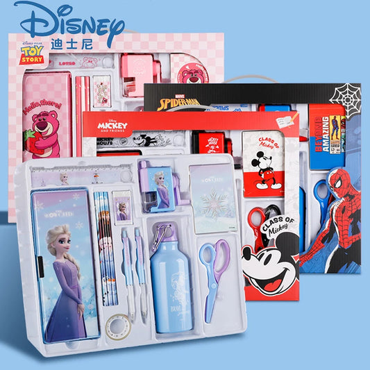 Disney Stationery Set Gift Box Mickey Minnie Spider-Man Lotso Frozen Primary Student School Supplies Boys Girls Children's Gift