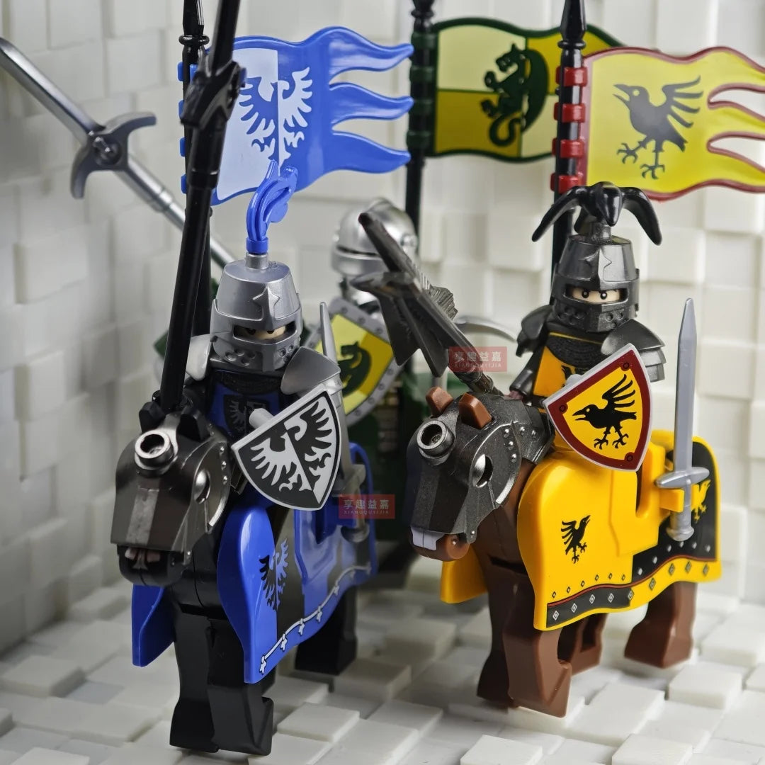 New Medieval Knights Red Lion Black Eagle Castle Soldier Green Dragon Action Figures Cavalry Building Block Military Toy Gifts