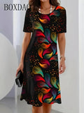Fashion Elegant Women Dress Plus Size 8XL 9XL Short Sleeve O-Neck Casual Vacation Party Dress Big Size Floral Print A-Line Dress