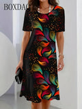 Fashion Elegant Women Dress Plus Size 8XL 9XL Short Sleeve O-Neck Casual Vacation Party Dress Big Size Floral Print A-Line Dress