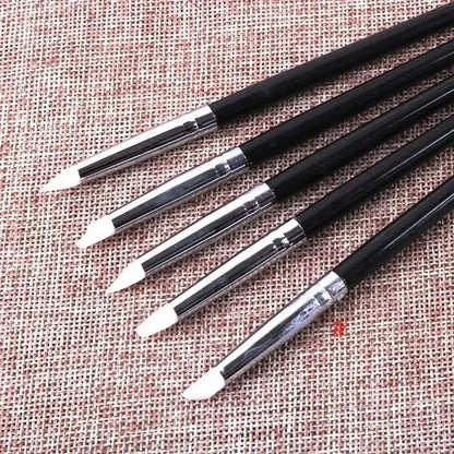 Juego de 5 pinceles de silicona para decoración de uñas, punta de esmalte de gel UV, imagen 3D, pinceles para punteado, herramienta de manicura DIY
