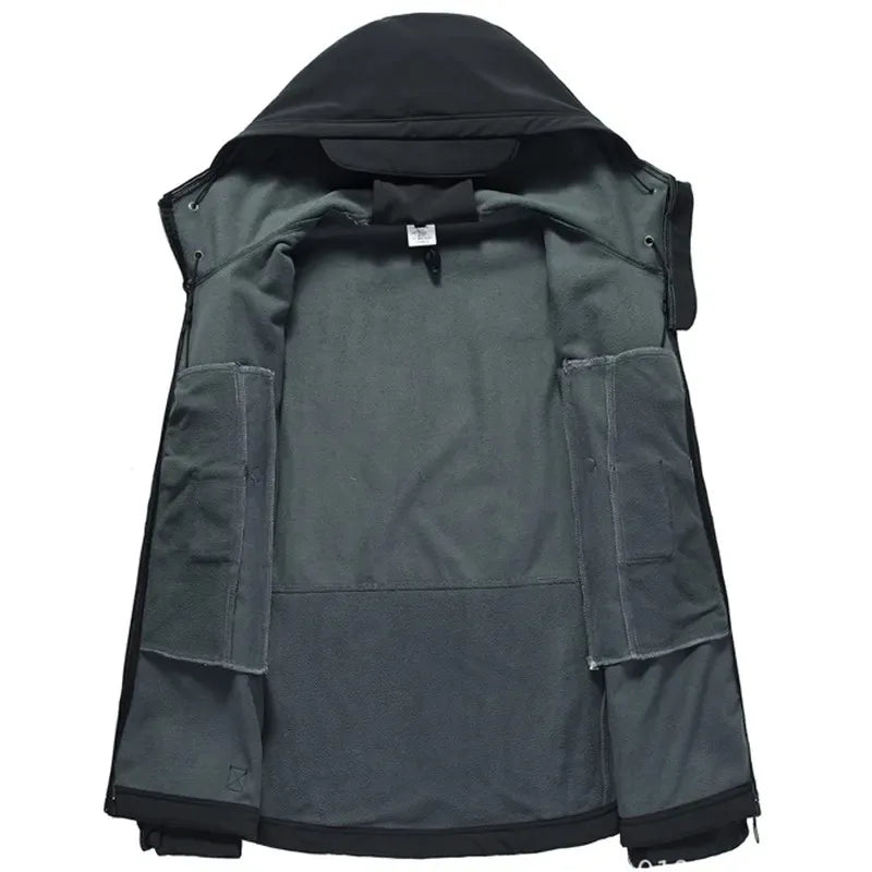 Chaqueta militar informal con capucha para hombre, estilo aviador, de combate, impermeable, de piel de tiburón, estilo softshell, táctica
