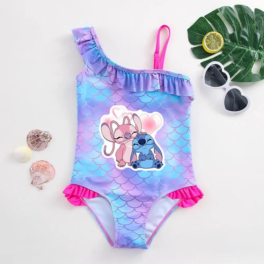 Traje de baño de una pieza con estampado de escamas de sirena para niña pequeña de Lilo Stitch, traje de baño para playa