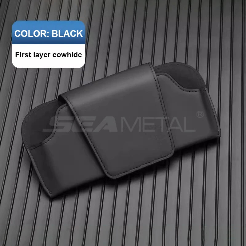 SEAMETAL Cowhide Sun Visor Glasses Holder Premium Leather Wear-Resistant Sunglasses Protective Box Auto Eyeglasses Storage Case