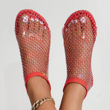 2024 Summer Women's New Round Toe Flat Bottom Sandals Hollow Short Boots Water Diamond Sexy Flat Bottom Fashion Banquet Slippers