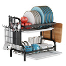 2-Tier Dish Drying Rack Adjustable Kitchen Plates Organizer with Drainboard Over Sink Countertop Cutlery Storage Holder