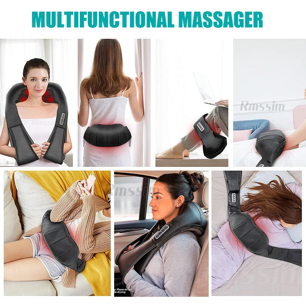 Masajeador Shiatsu de cuello y hombros, masajeador de espalda con calefacción en forma de U, almohada de masaje eléctrico de amasamiento profundo para cuello, cintura, piernas y cuerpo.