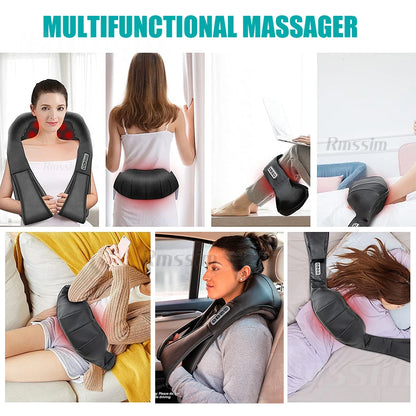 Masajeador Shiatsu de cuello y hombros, masajeador de espalda con calefacción en forma de U, almohada de masaje eléctrico de amasamiento profundo para cuello, cintura, piernas y cuerpo.