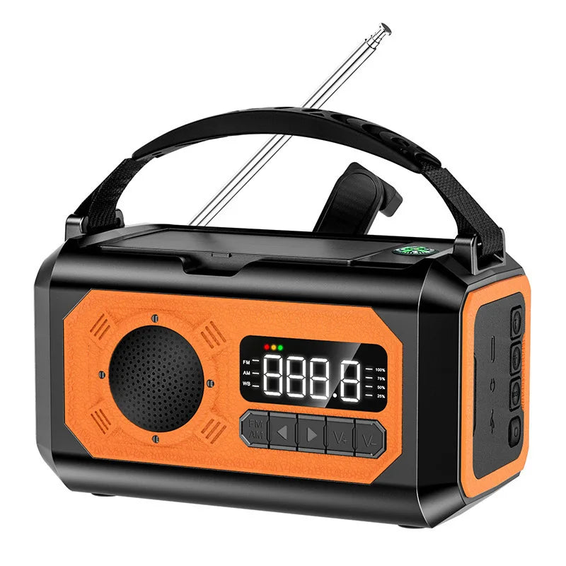 Radio multifunción solar de 12000 mAh con manivela, radio meteorológica de emergencia, lámpara de lectura, banco de energía, alarma SOS para acampar, senderismo, tiendas de campaña