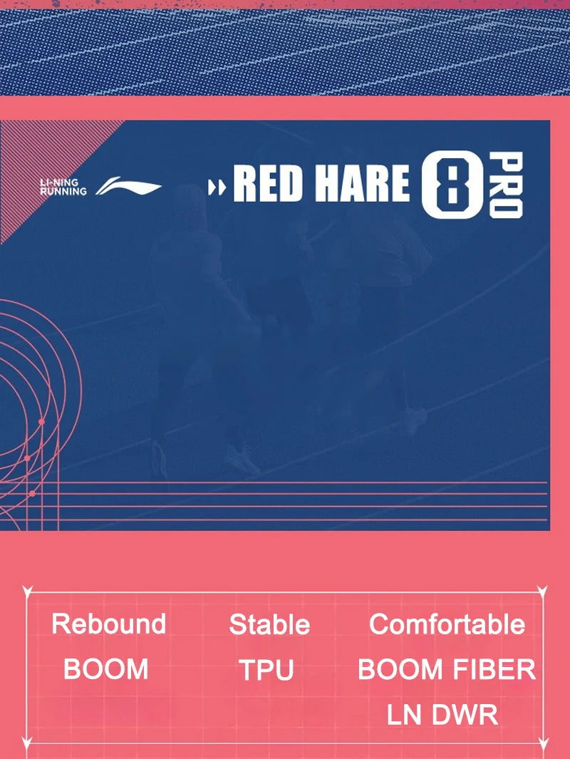 Li-Ning Men's RED HARE 8 PRO Racing Running Shoes BOOM Cushion LN DWR Water Repellent Breathable LiNing Wearable Sneaker ARPV015
