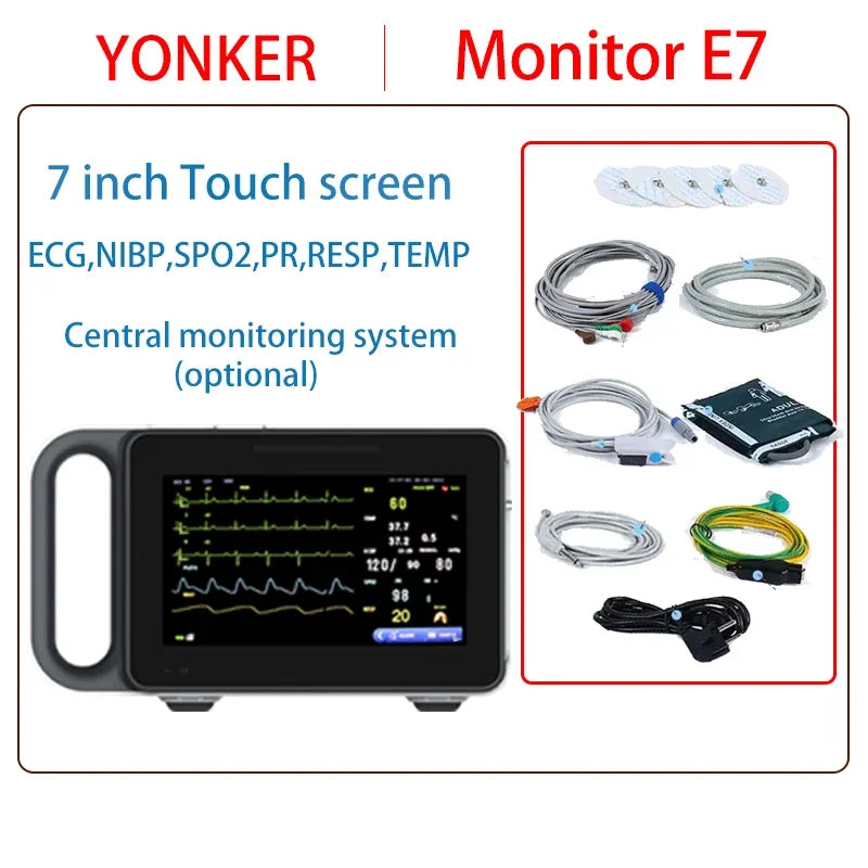 7/ 8/10 inch Screen Newborn adult/Vet use portable 6-parameter patient monitor vital signs monitor ECG/NIBP/PR/SPO2/RESP/TEMP