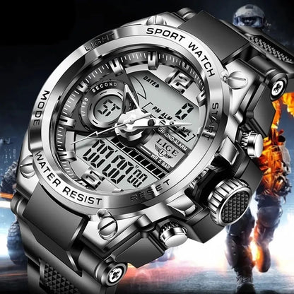 Reloj militar LIGE para hombre, digital, resistente al agua hasta 50 m, LED, de cuarzo, deportivo, grande, Masculino