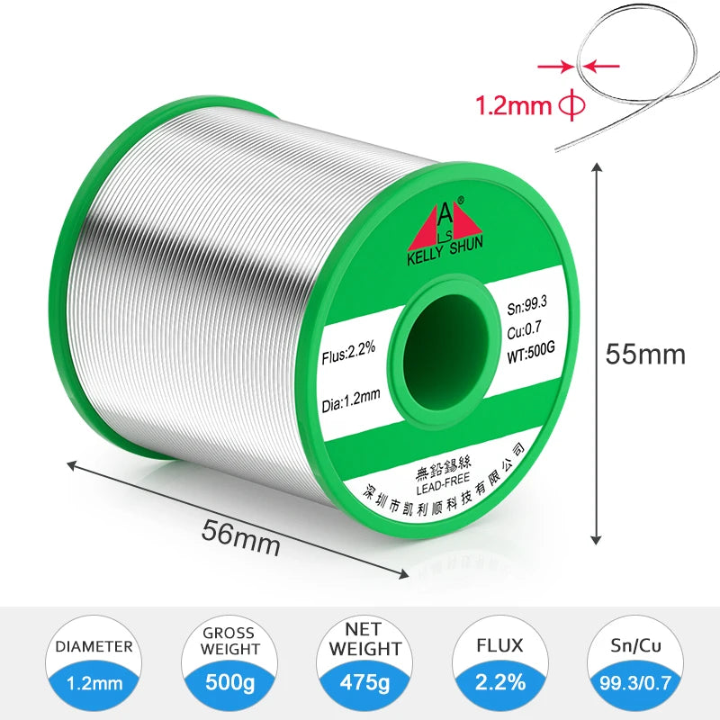 KELLYSHUN Lead free Solder Wire RoHS Containing Rosin Wire Soldering for Electrical High Purity Tin Solder Wire Roll 500g