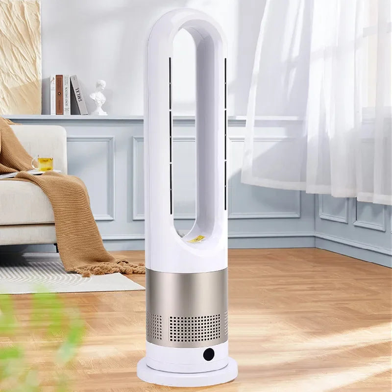 Bladeless Electric Tower Fan with Cold & Warm Air Cooling Standing Air Conditioner Heater with Timer Remote Control