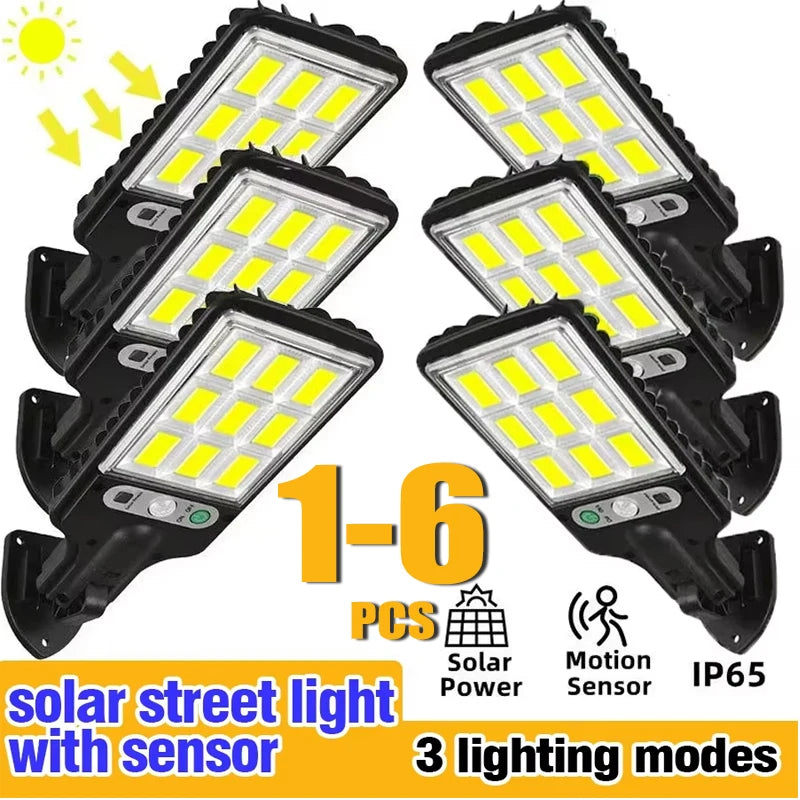 1-6PCS Motion Sensor Solar Outdoor Lights Waterproof 117COB LED Security Wall Lights Street Lamps with 3 Mode Patio Garage Yard