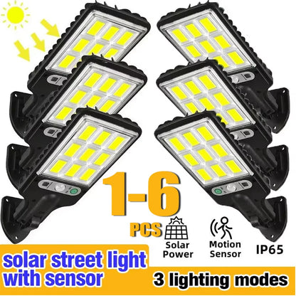 1-6PCS Motion Sensor Solar Outdoor Lights Waterproof 117COB LED Security Wall Lights Street Lamps with 3 Mode Patio Garage Yard